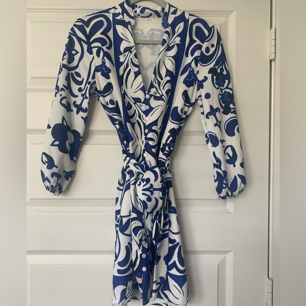 Blue and White Floral Dress